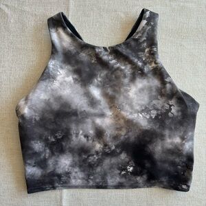 Athleta Black and Gray Tie-Dye Crop Top